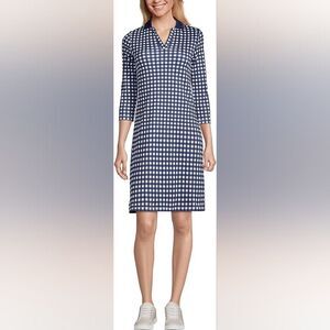 Draper James x Lands End Polo Dress Size Small Blue Gingham 3/4 Sleeves Preppy